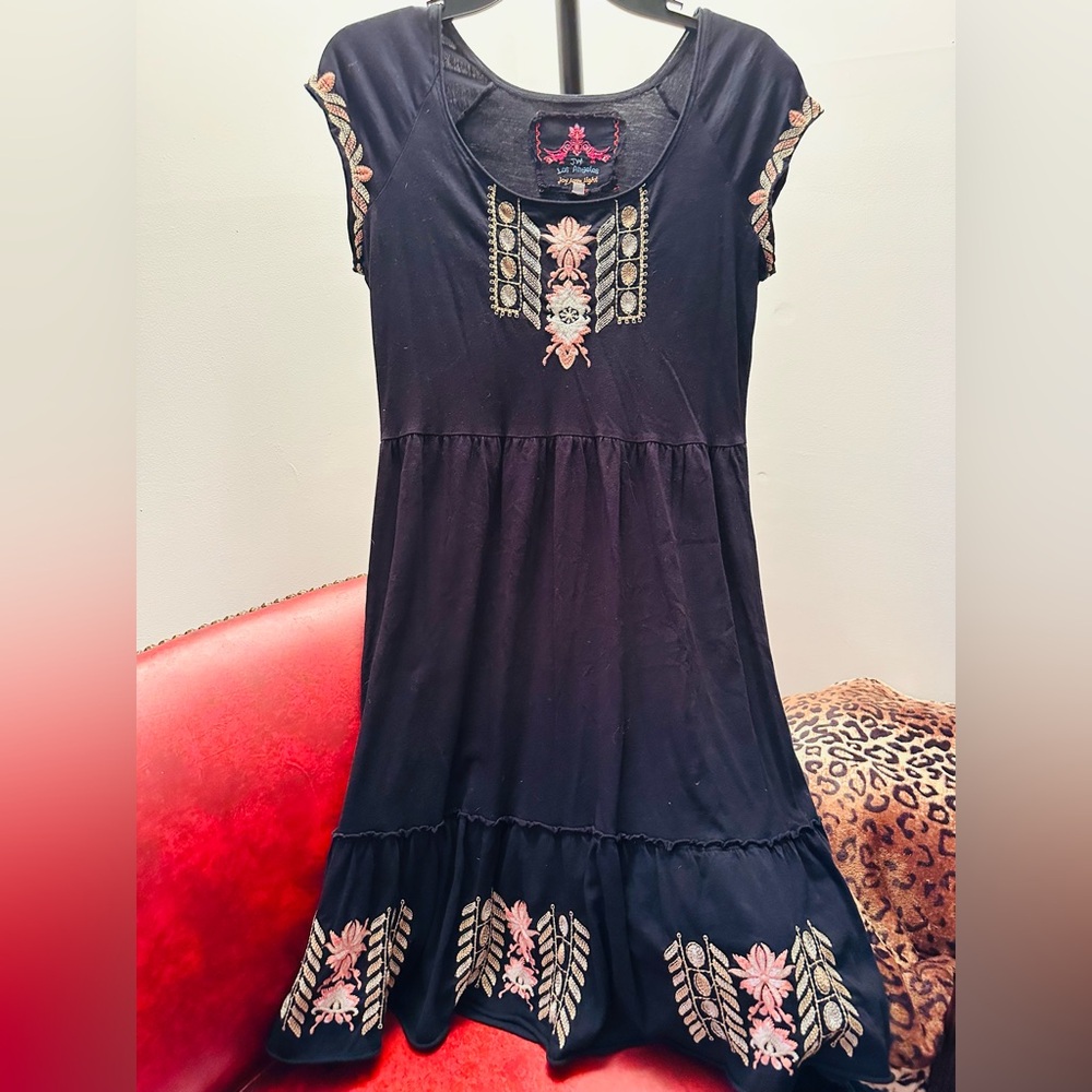 JW Los Angeles (Johnny Was) Embroidered Black Dress, Size XS in EUC